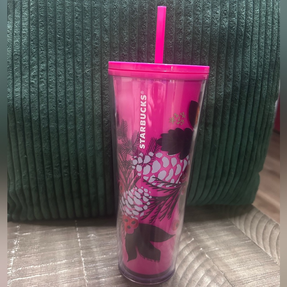 Starbucks Hot Pink Pineapple Print Cold Cup with Straw